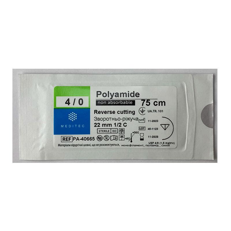 USP 4/0, монофіламентний, 1/2 кола, довжиною 22 мм Meditec® РА-40665